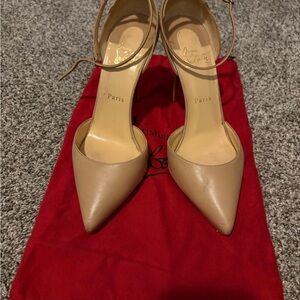 Christian Louboutin Uptown Beige Women's Ankle Strap Heels.